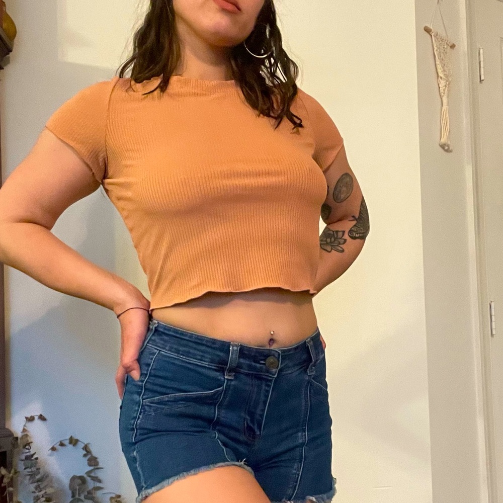 Listicle Peach Silky Ribbed Cropped Top